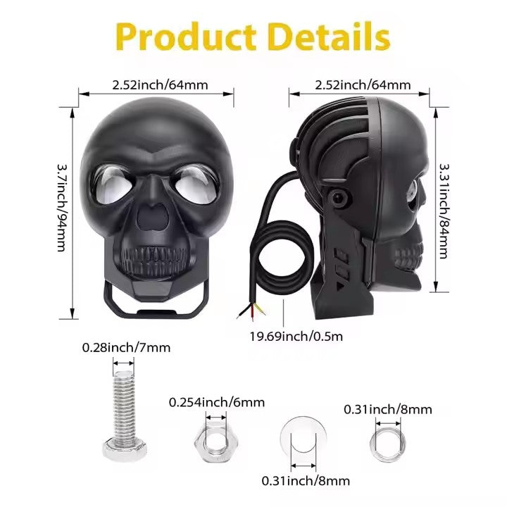 PAR EXPLORADORAS LED CALAVERA LUZ POTENTE UNIVERSAL PARA MOTO