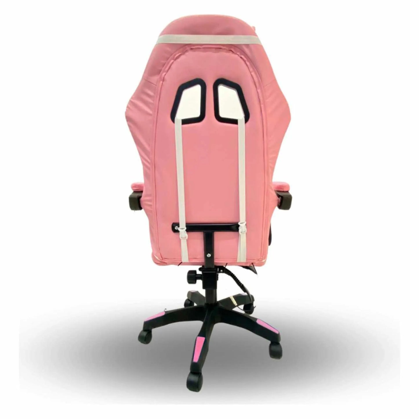 SILLA GAMER CON REPOSAPIES ROSADO Y BLANCO