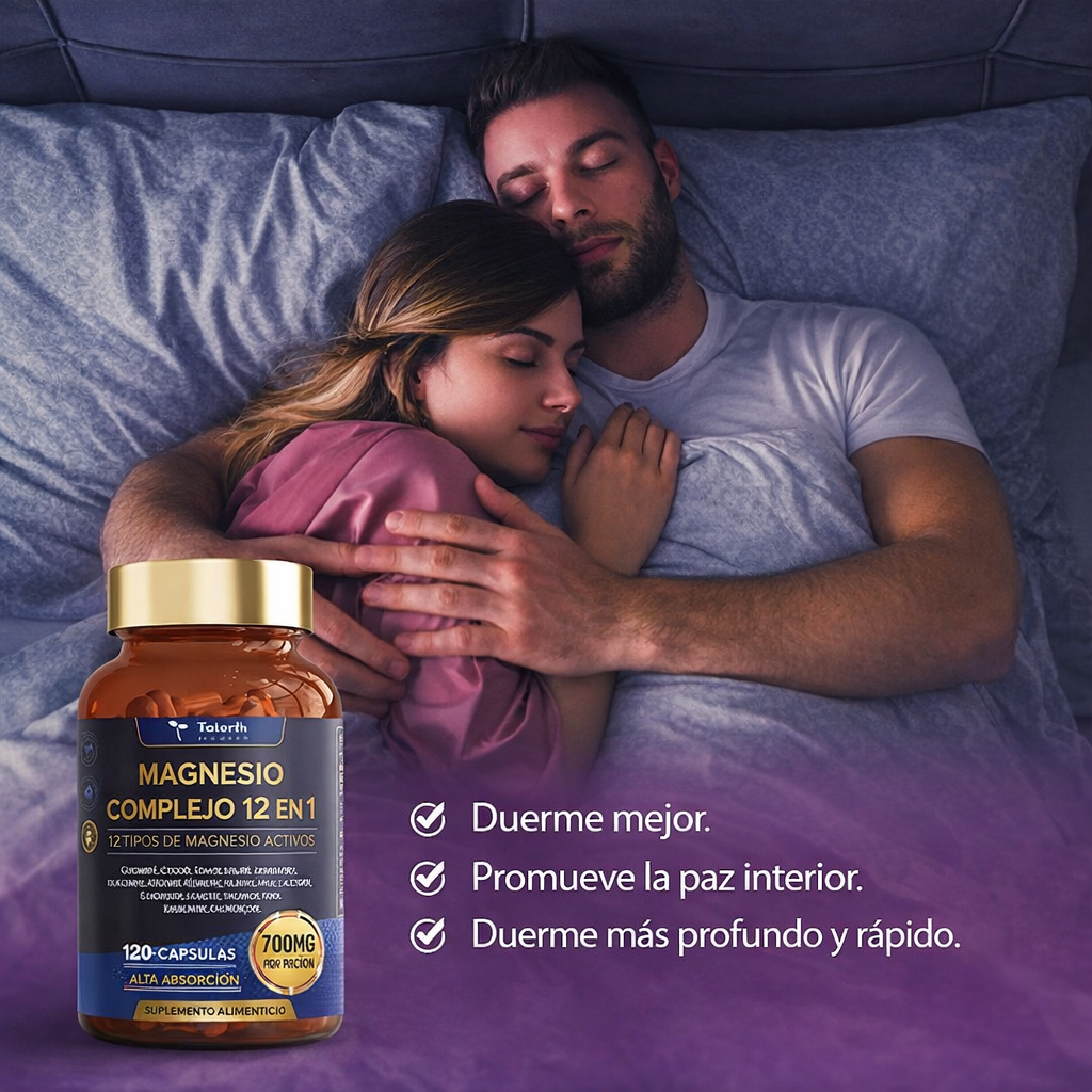 MAGNESIO 12 EN 1 DE ALTA ABSORCIÓN – ENERGÍA, SUEÑO Y RELAJACIÓN – 120 CÁPSULAS