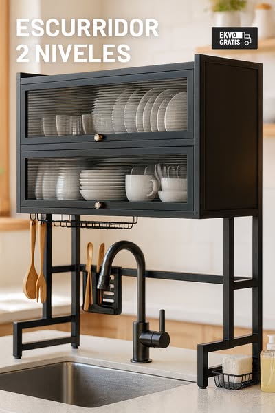 ESCURRIDOR DE PLATOS DE CAJÓN 2 NIVELES CON PUERTAS